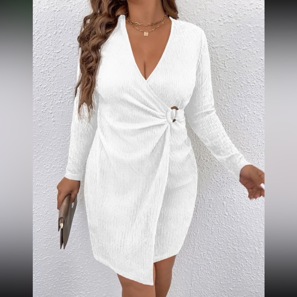 Luxe plus size O ring detail wrap dress